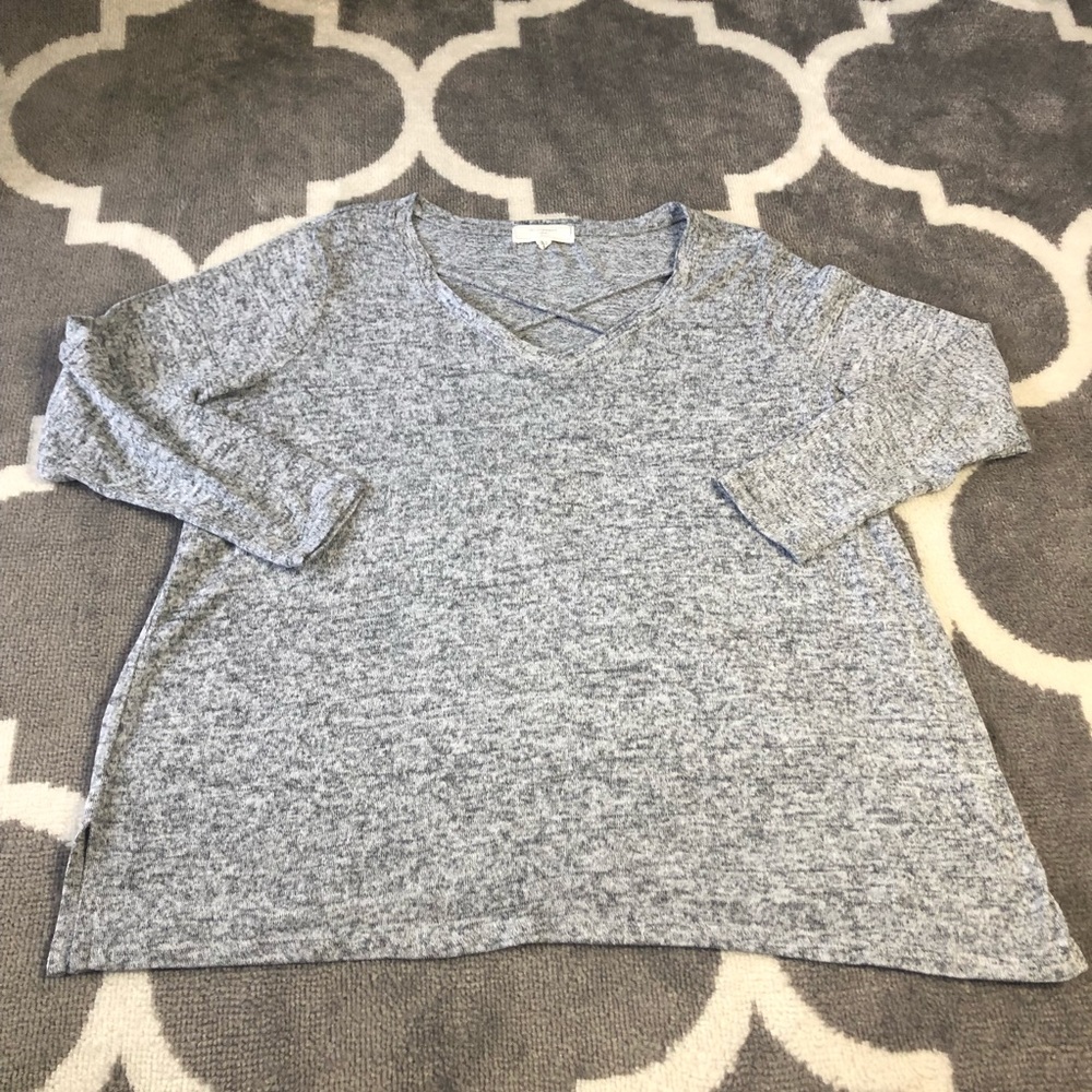 No Comment Shirt Womens 2X Grey Criss Cross V Neck Heathered Gray Soft Top Plus